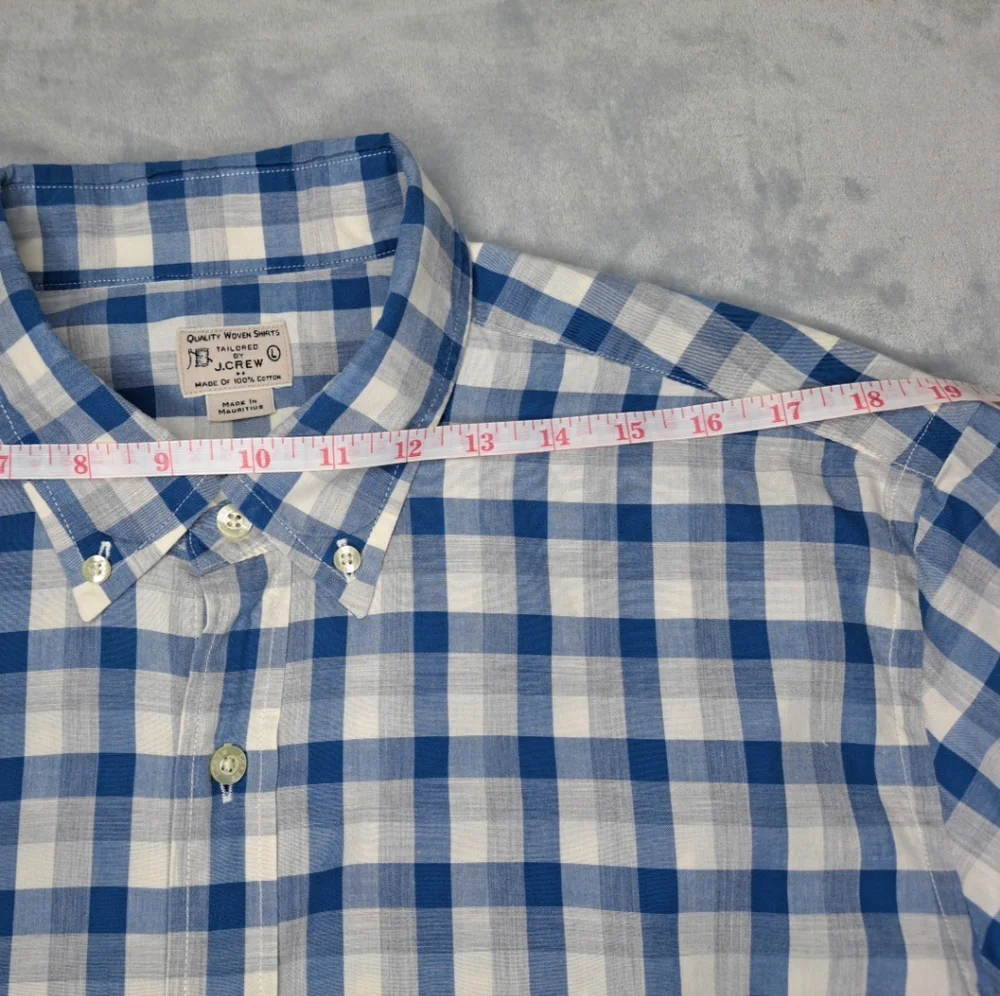 J. Crew Men's Shirt Button-up Blue Cream Business Casual Long Slv Lightweight L